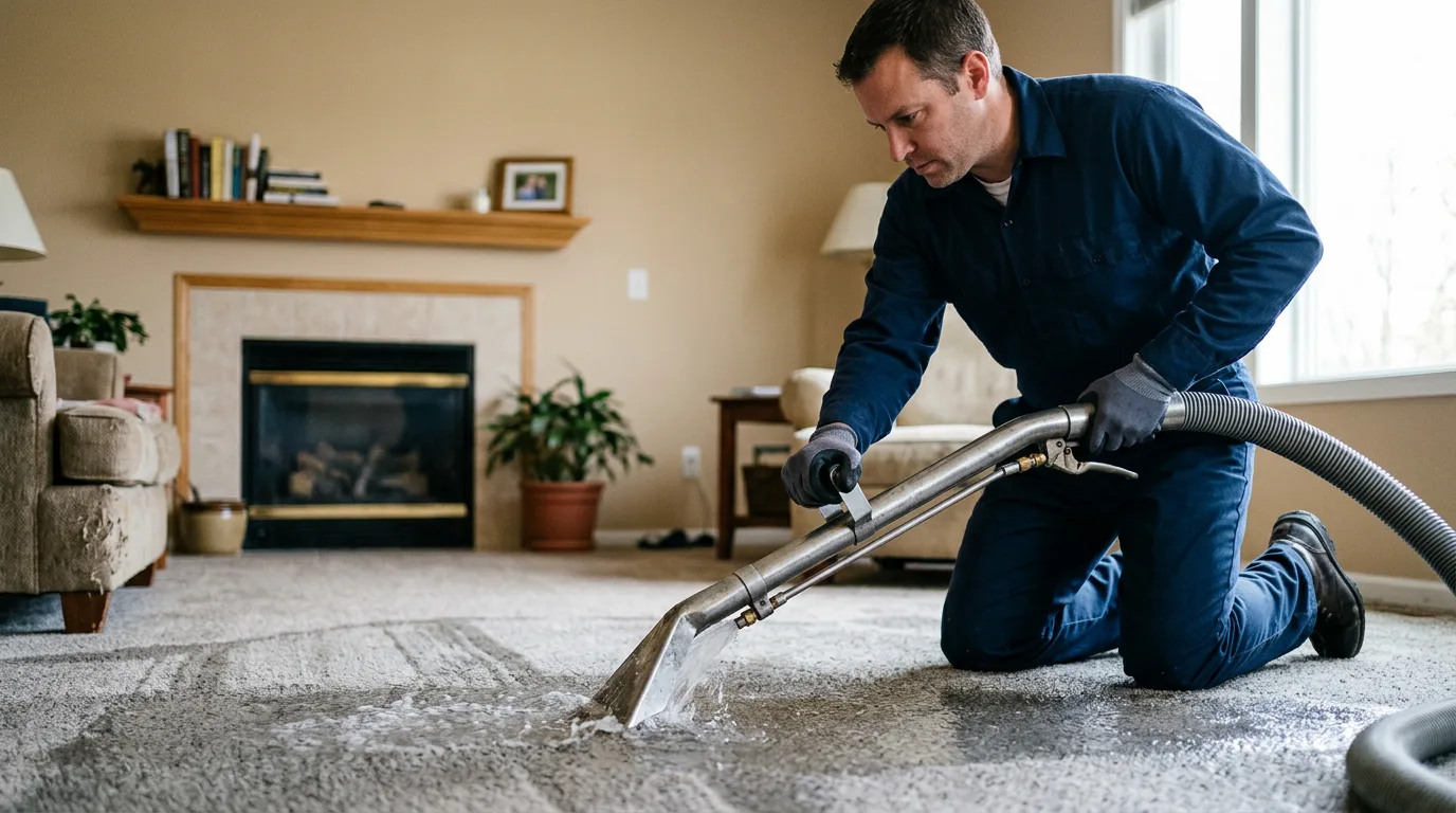 Water damage restoration technician working near Stoutland, MO